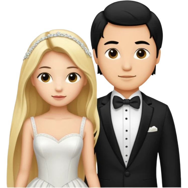 Wedding couple blonde bride long hair and black hair Chinese groom emoji