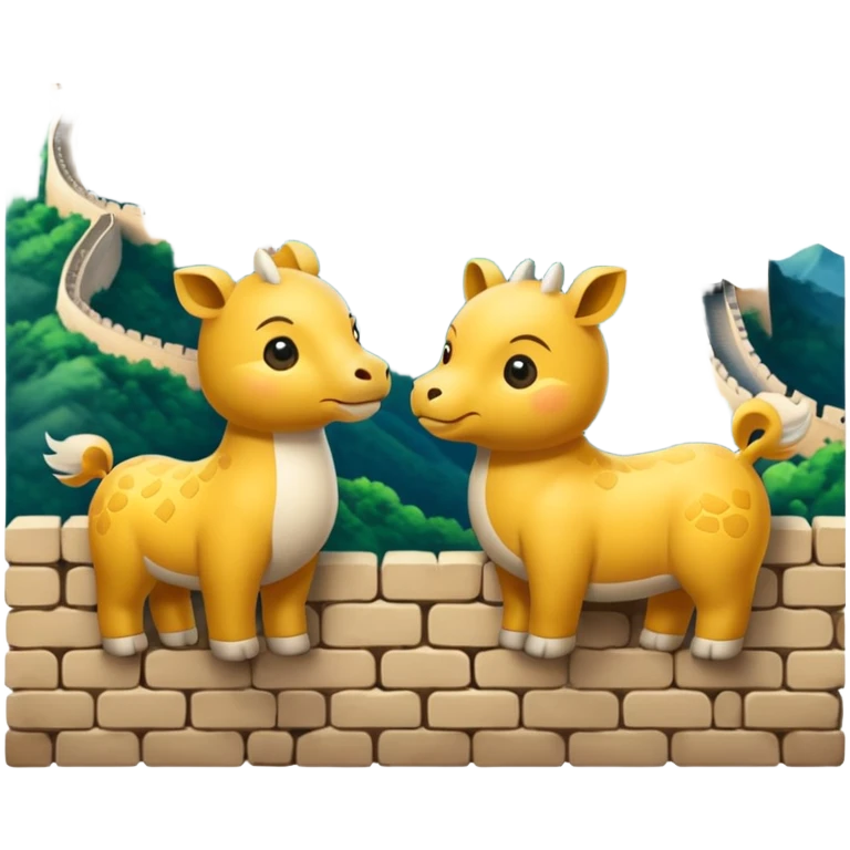 2 animaux chinois sur la muraille de chine emoji