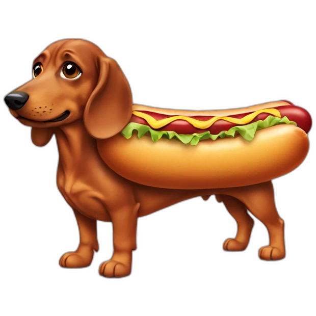 Teckel with hot dog costume emoji
