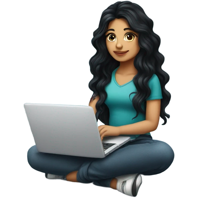 beautiful girl, with tattoos, with long black hair, wavy hair, argentine, with laptop emoji