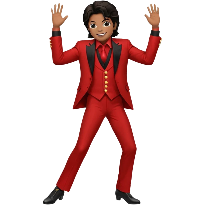Maichel jackon bailando con un traje rojo y negro con pose en mano en los huevos emoji