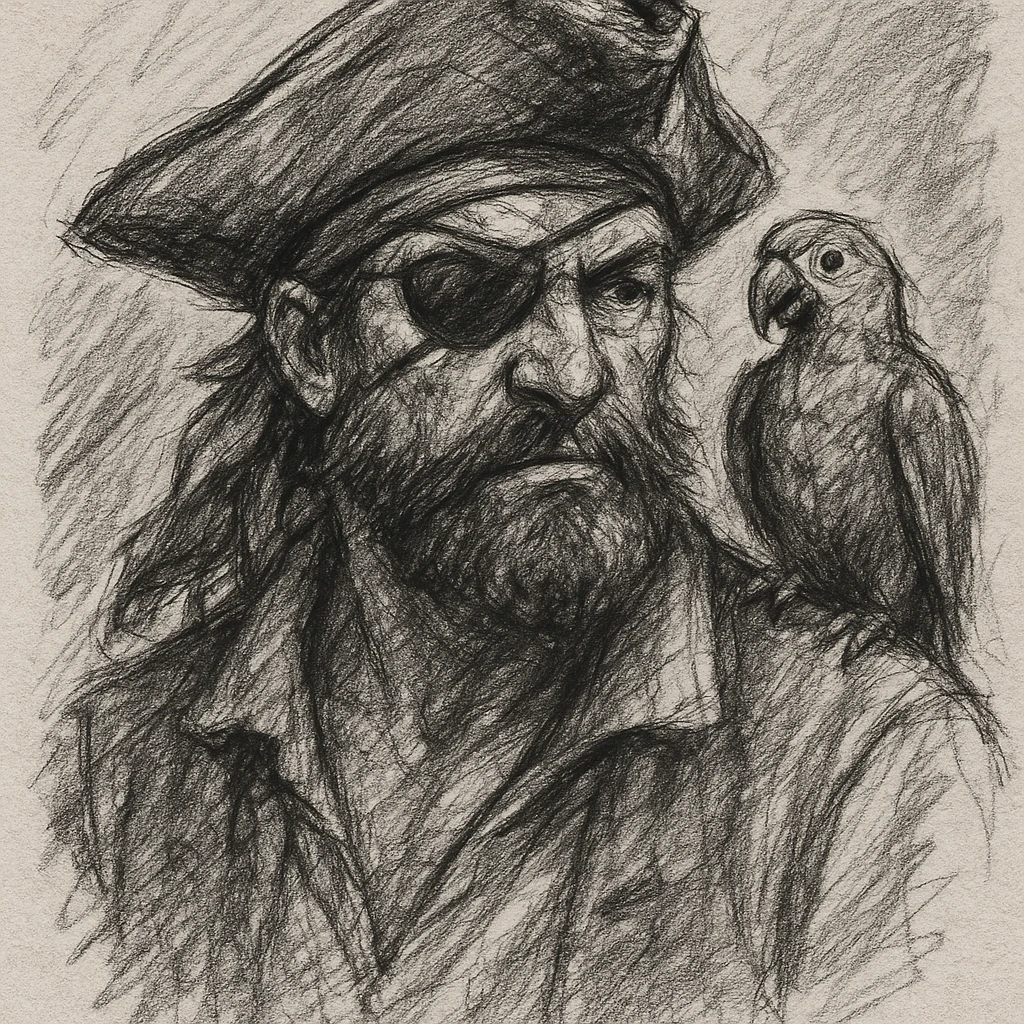 pirate with eye patch and parrot emoji