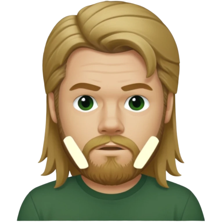 Ryan Dunn with long dark blonde hair, dark green shirt emoji