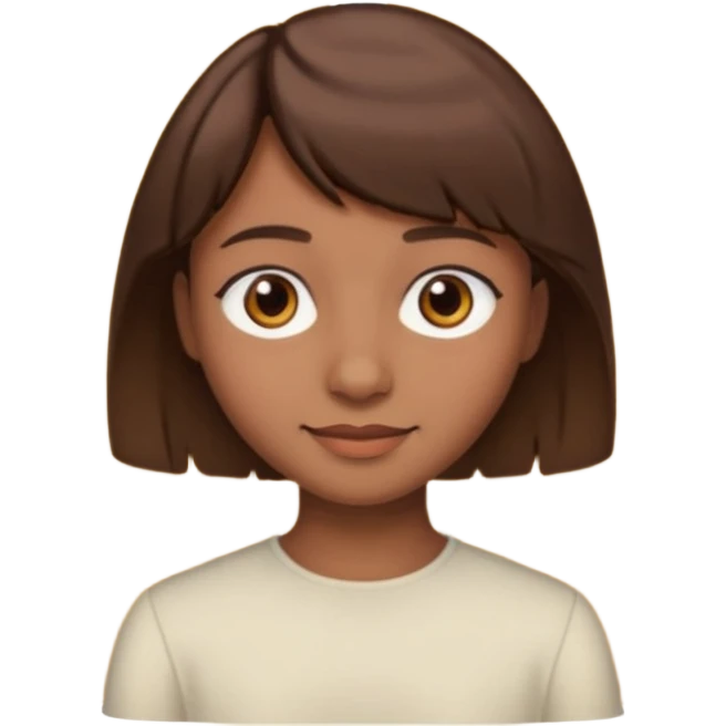 une peau brune mais pas trop de cheveux marron un peu vie avec une mèche un peu rideau mais pas trop longues des yeux marrons pas vraiment trop éclatant un beau petit sourire une peau un peu marron mais pas trop clair emoji