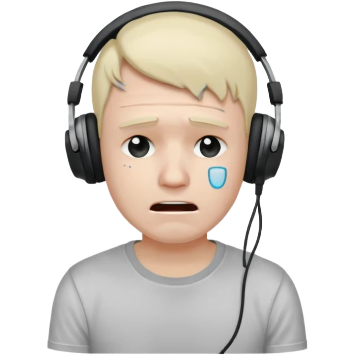 Male, crying, wearing headphone having mic, t-shirt 
 emoji