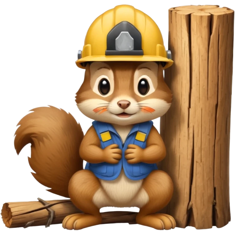  a chipmunk in a construction helmet kneels in front of a log emoji