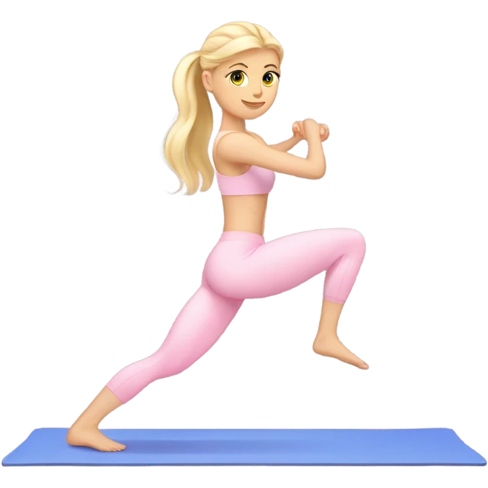 A blonde white Pilates girl in light pink clothes with fitness mat emoji