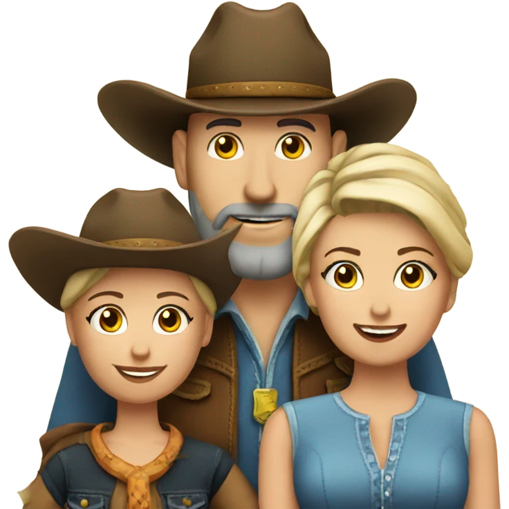 Bald bearded cowboy with wife and daughter emoji