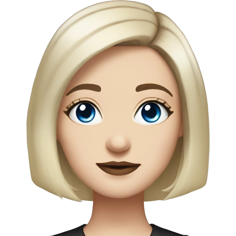 waist-length portrait, looking up, Slavic adult woman, goth eyes makeup, blue eyes, medium bob black-to-blonde ombre straight hair, white T-shirt and black office jacket. emoji