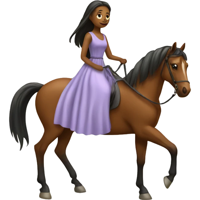 Horse with a girl in a long dress riding him  emoji