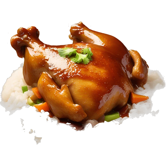 chicken in brown sauce over rice with veggies emoji
