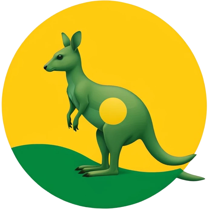 A green silhouette of a kangaroo standing side on facing left ways in a yellow circle in a green rectangle please make it like a flag? emoji