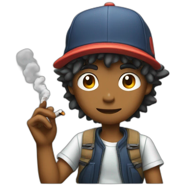 cool guy with Pokémon hat smoking emoji