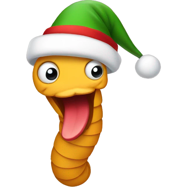 Worm wearing Christmas hat emoji