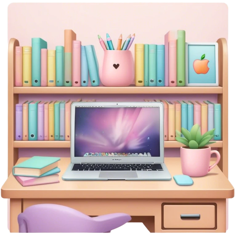 cute pastel library with mac laptop in it emoji