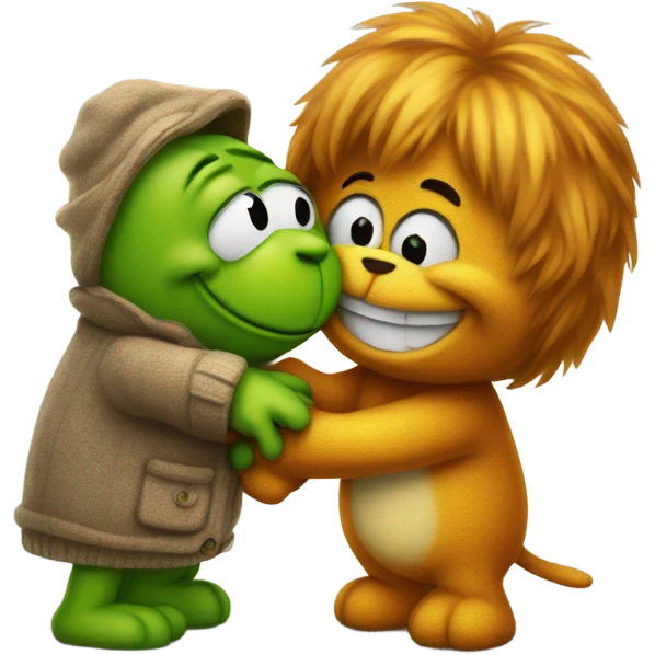 Garfield and Kermit hugging emoji