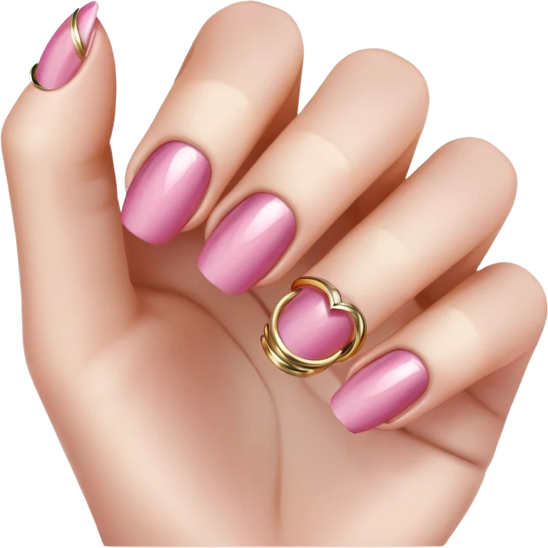 Pink cat eye nails with gold rings  emoji