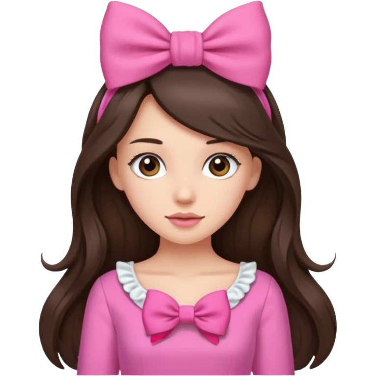 брюнетка с длиними волосами в розовой одежде с бантиком на голове красивая со светлой кожей emoji