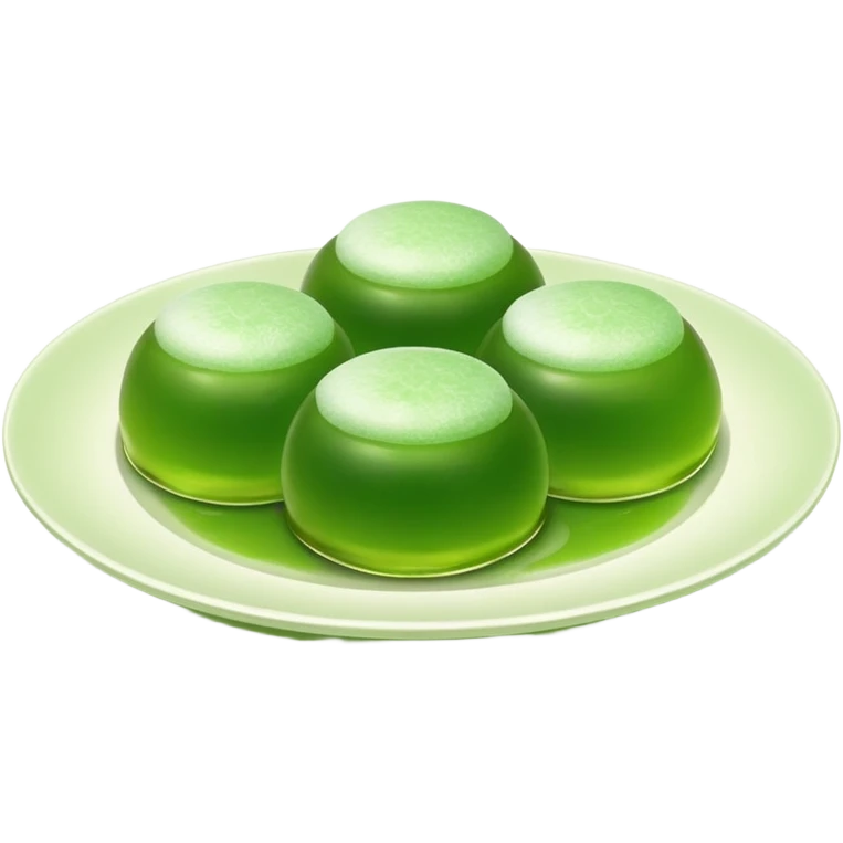 four green spherical warabi mochi on the plate emoji