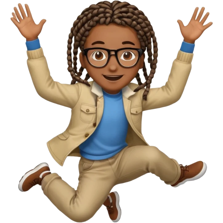 black boy with glasses and box braids jumping emoji