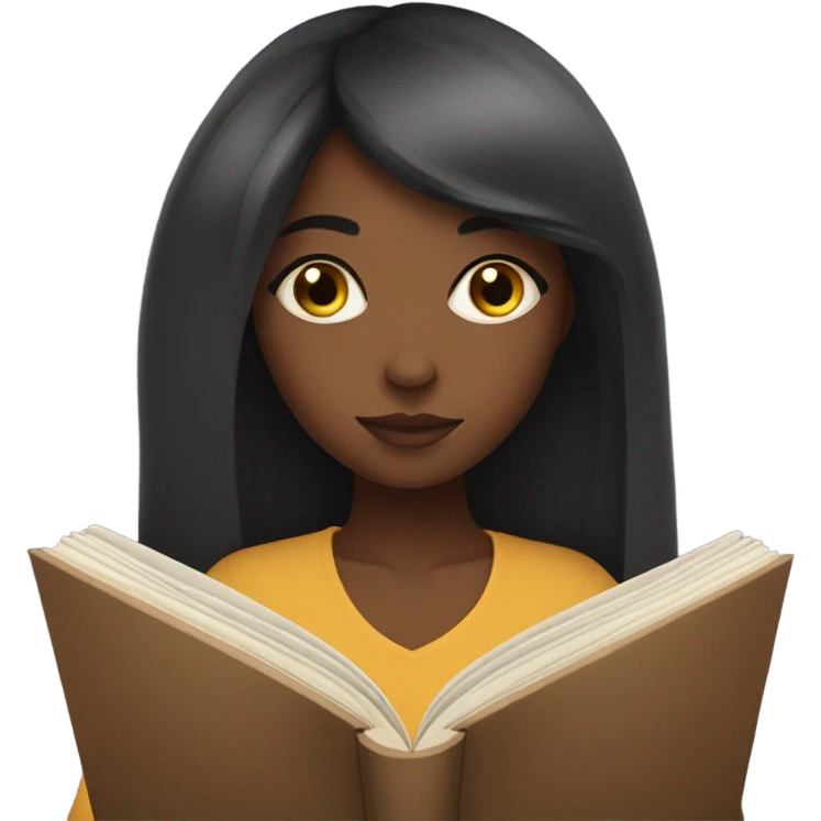 Black girl with straight hair reading a fantasy book emoji