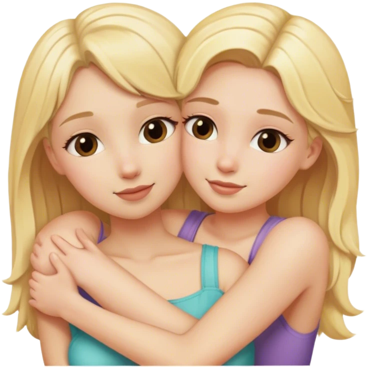 Two blonde girls hugging each other emoji