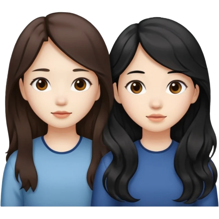 Two girls drinking they’re both Asian but one has wavy brown hair and the other has really long straight hair emoji