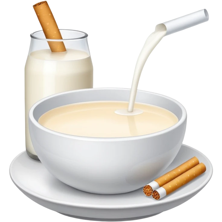 Loads of cigarettes in a bowl with milk emoji