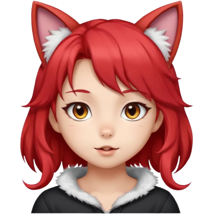 very cute anime cat-girl with cat ears, red blowing hair emoji