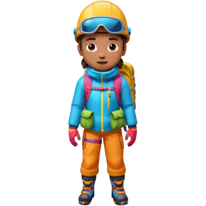 A 3D cartoon mountaineer standing on a snowy Everest-like summit with a flag, wearing colorful climbing gear, soft lighting, Memoji-style.negative : Flag emoji