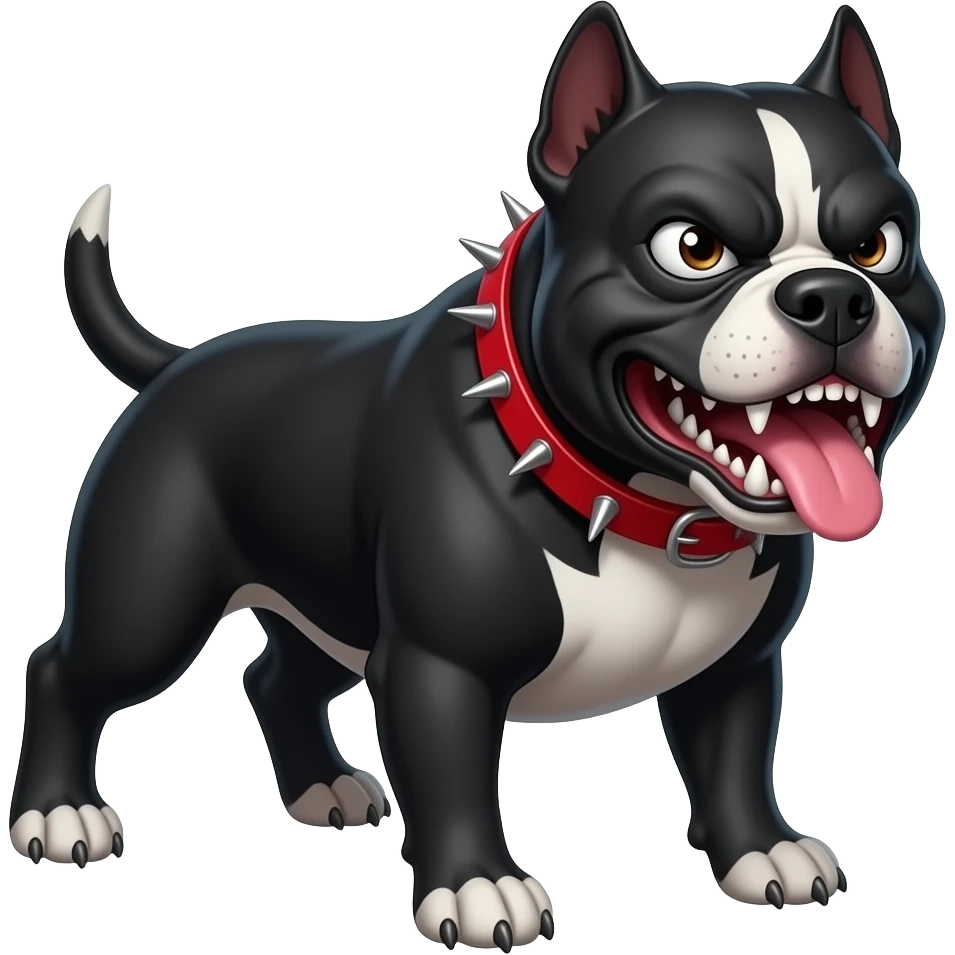 Angry despicable unattractive evil-looking vile worthless rabid vicious attacking ugly unhinged drooling demonic black pitbull mongrel dog with red spiked collar emoji