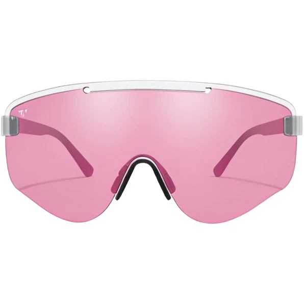 frameless pink tinted shield visor sunglasses, Y2K aesthetic, one-piece lens emoji