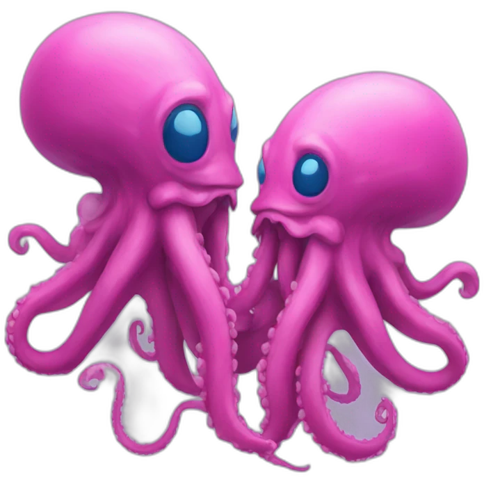 a blue kraken kissing an another pink kraken emoji