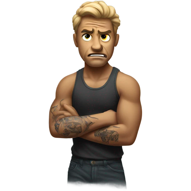 the man is outraged and shows the statue on his arm emoji