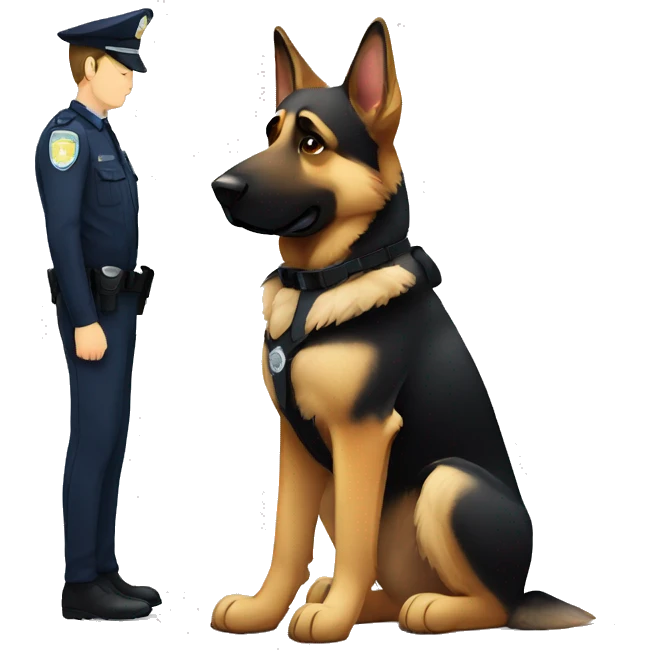 Sad German shepherd sitting with police officer emoji