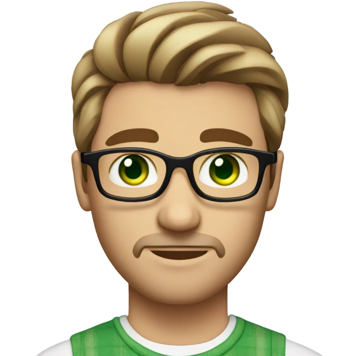 fair skinned Caucasian male, green eyes, brown glasses and stubble emoji