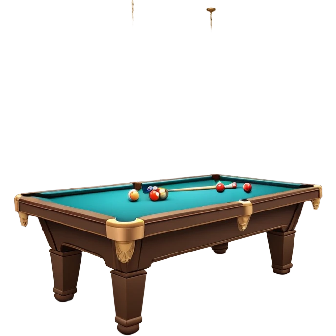A well-arranged pool table with colorful billiard balls neatly placed, and a cue stick poised to take a shot. The setting is a dimly lit room with a focused atmosphere, highlighting the precision and strategy involved in the game of billiards. emoji
