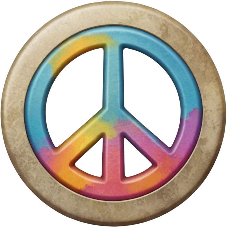 A round hippie colored button with a peace sign in the center emoji