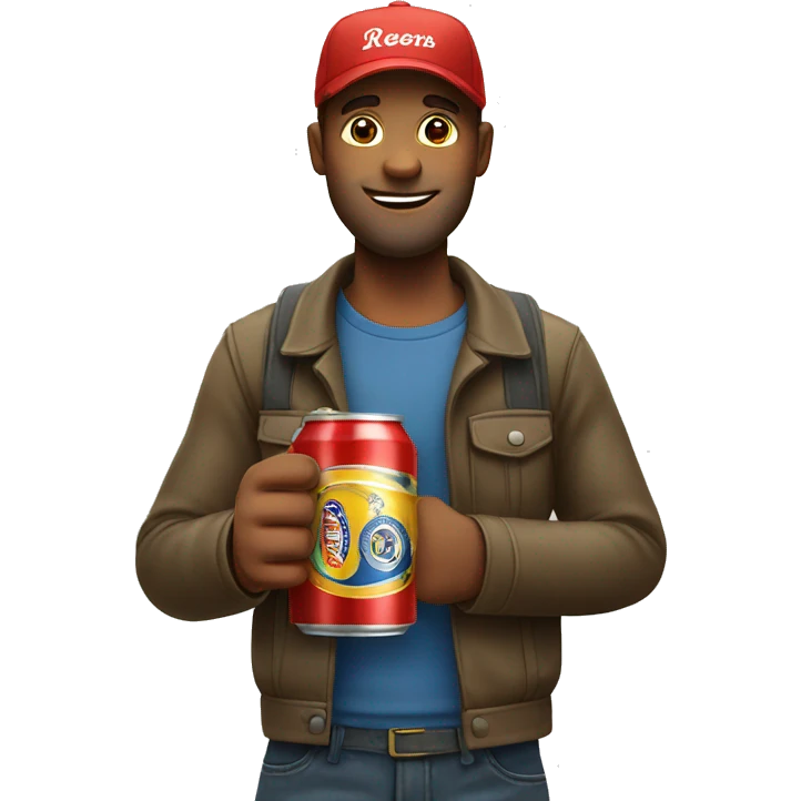 man in cap holding a can beer emoji