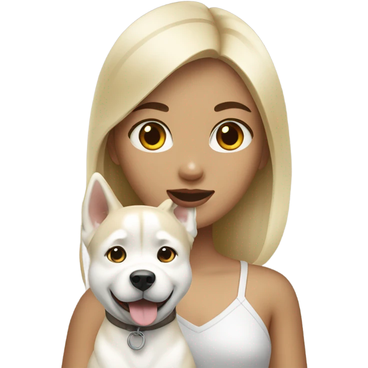 blonde asian girl with cream husky dog emoji