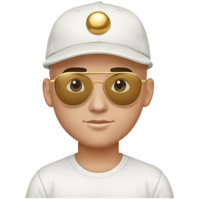 a bald jock wearing a baseball cap in a white T-shirt and round gold sunglasses emoji