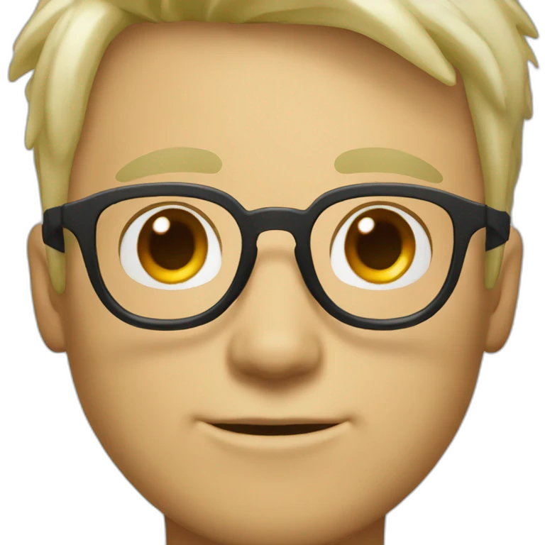 young guy with platinum blonde hair and big tortoiseshell glasses emoji