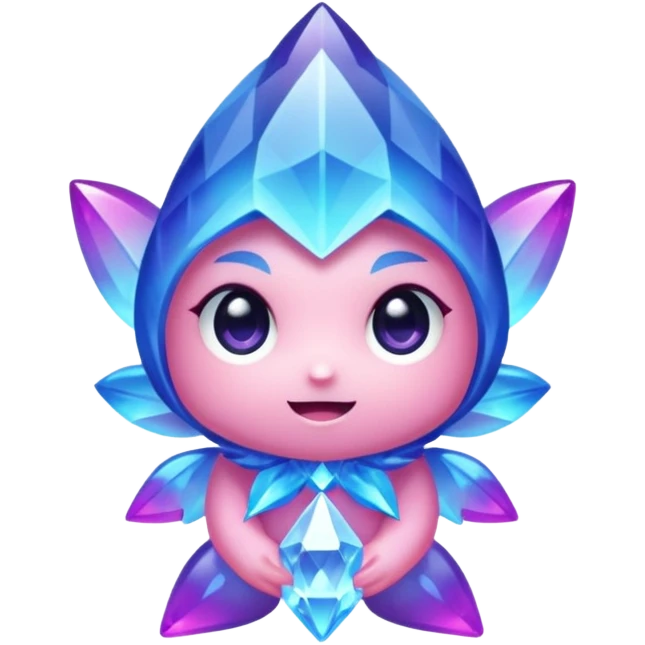 kawaii chibi style crystal sprite creature that is purple, blue, and pink  emoji
