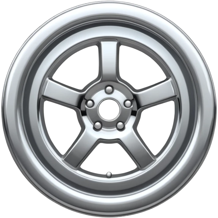 A chrome car wheel emoji, polished silver metal rim, smooth circular shape, minimal futuristic design, soft reflections, iOS emoji style, centered on white background, ultra clean look emoji