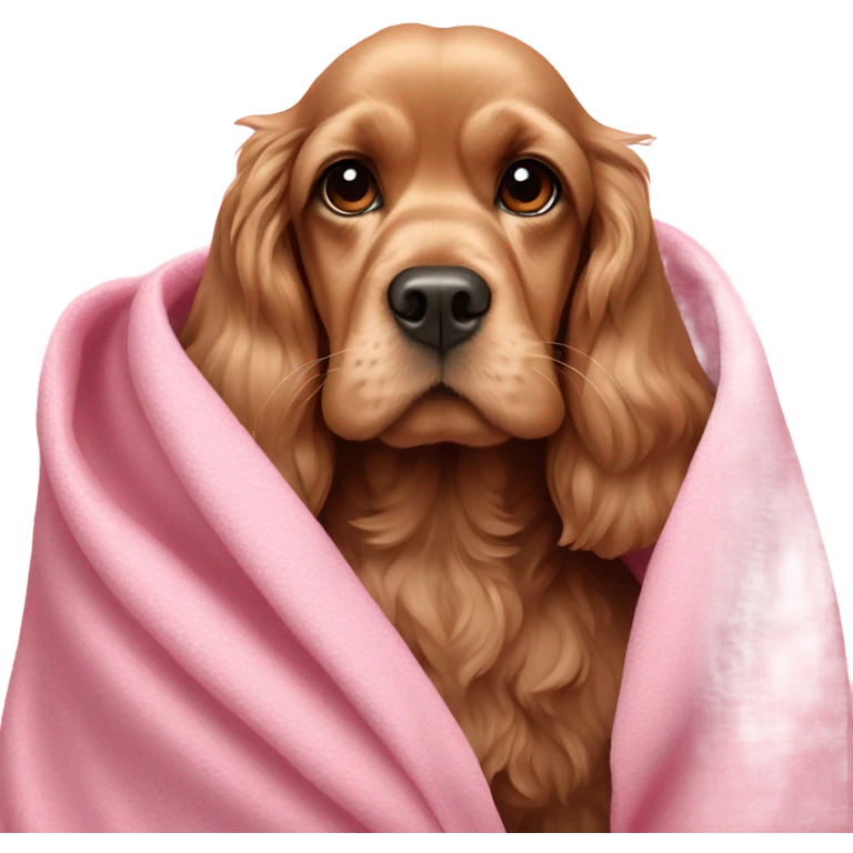 Cocker spaniel in a pink blanket emoji