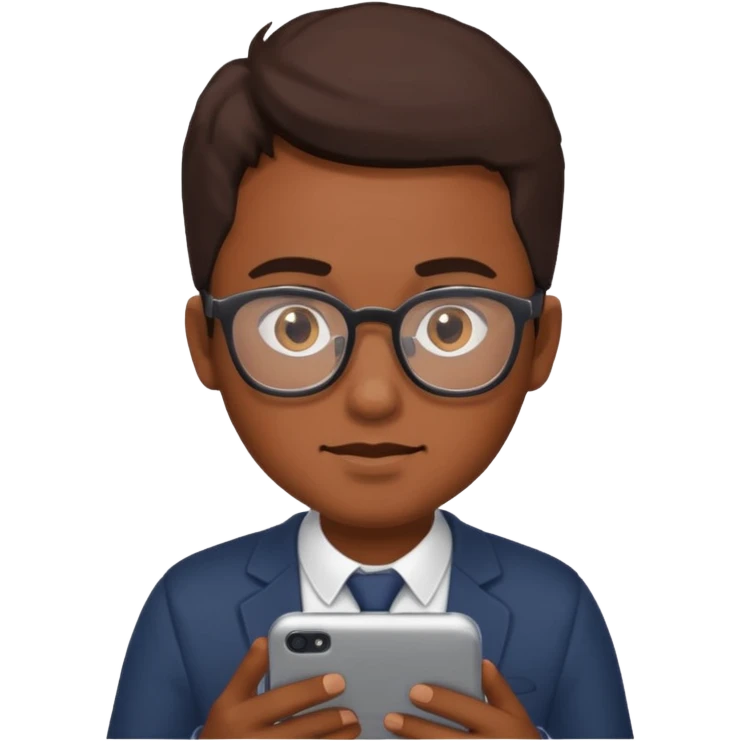 A guy scrolling on this phone, his eyes looking the phone emoji