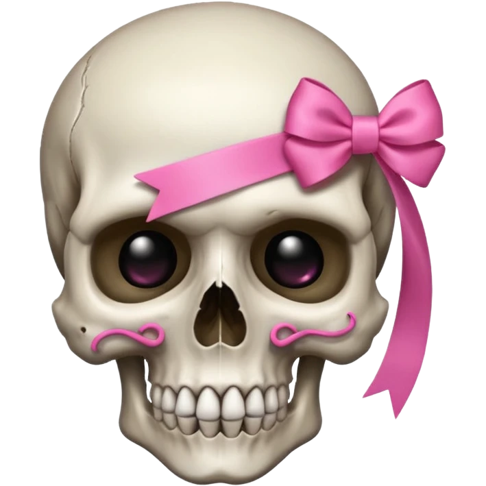 A skull with a small pink ribbon on the side of its head emoji