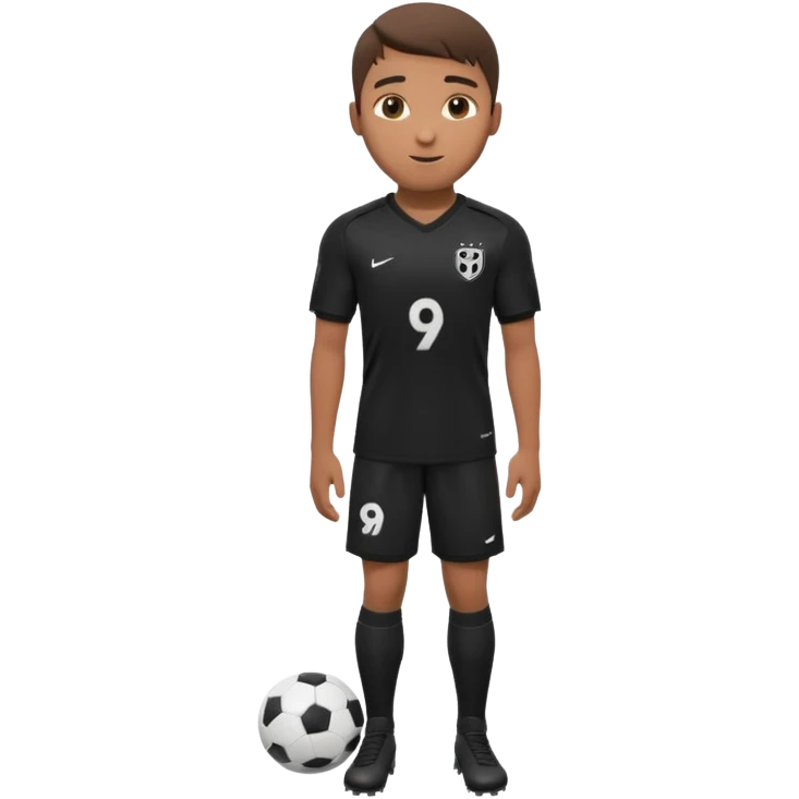 Apple iOS style 22 year old soccer player standing confident, black jersey #9, premium 3D emoji