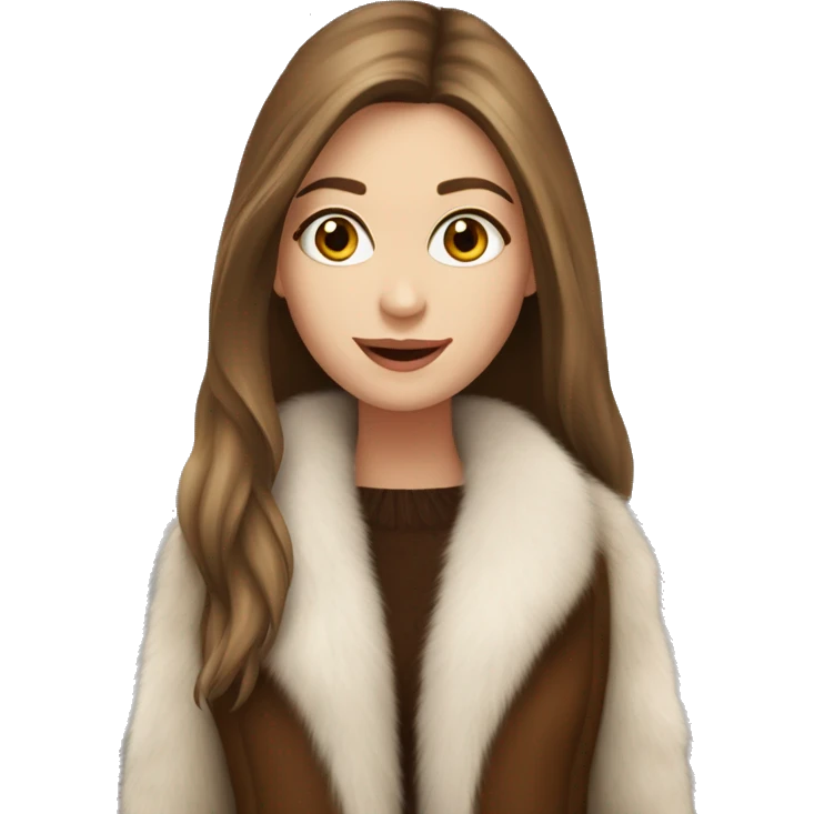 Beautiful white girl with straight brown long hair in fur-coat emoji