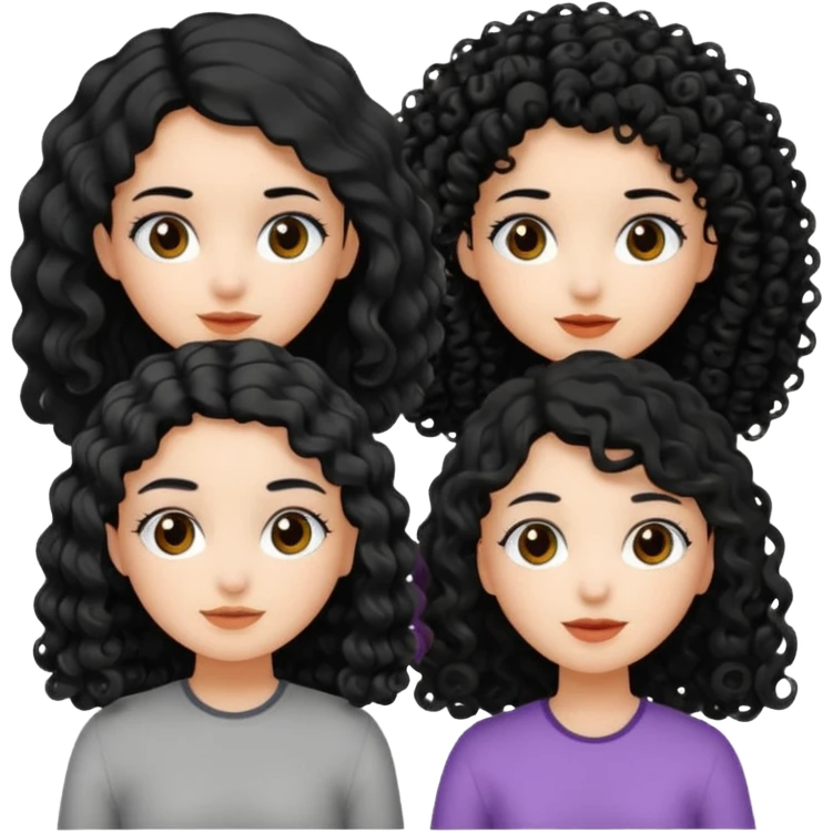 Quero 4 emoj  de 4 meninas Uma do cabelo liso preto e 3 cacheadas, uma cacheada preta e Cacheada branca e uma cacheada Parda. emoji